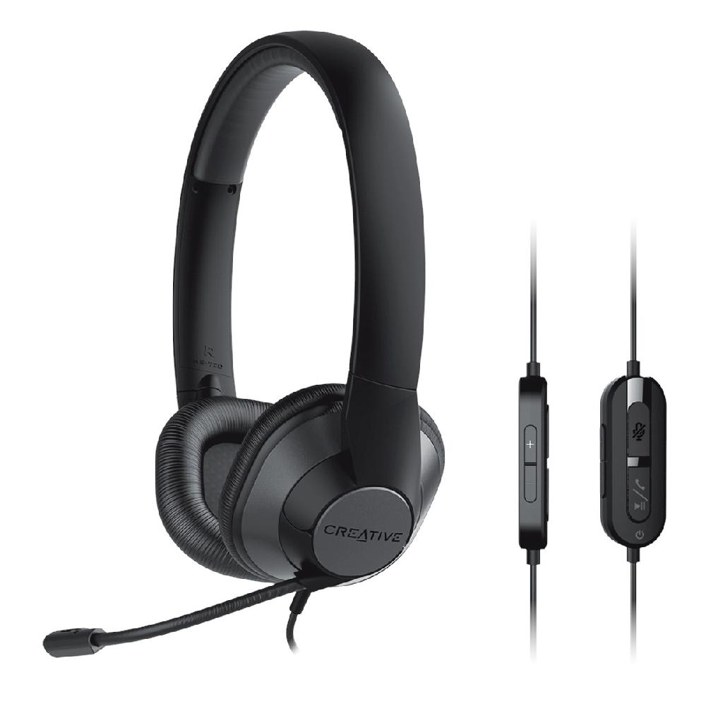 Creative HS-720 V2 Cuffie USB con microfono a condensatore con cancellazione del rumore e telecomando a cavo con pulsante di disattivazione del microfono per le videochiamate Convenienza