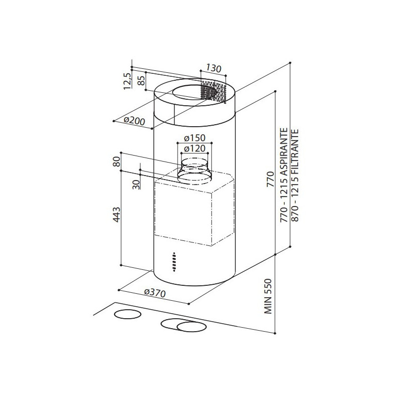 FABER S.p.A. Cylindra IS./4 EV8 X A37 Cappa aspirante a isola Acciaio inox 570 m³/h C Promozione Limitata