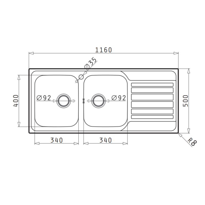 PYRAMIS 107174030 Lavello Fedra Extra Vasca DX 1160x500 mm Acciaio inox Spazzolato Latest fashion