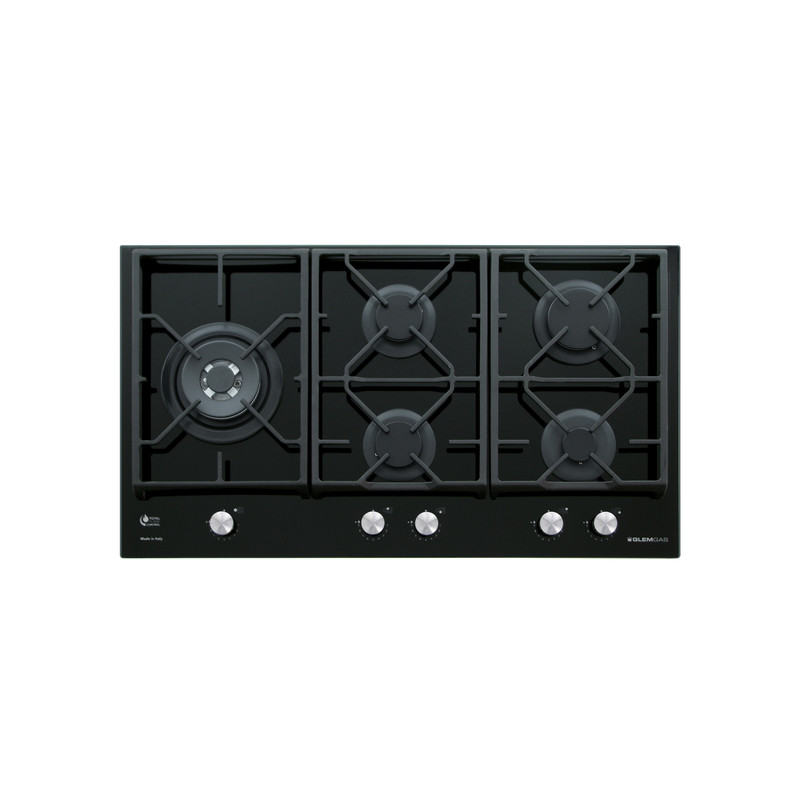 GLEM GAS GV95TXBK Piano cottura da incasso 90cm 5 fuochi gas 1 rapido - Vetro nero Affare Del Giorno