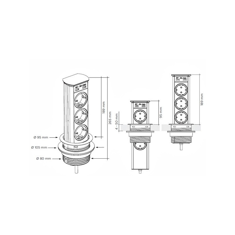 SFL A9503 Torretta multipresa a scomparsa 3 Schuko 2 Usb - Bianco Rilascio limitato