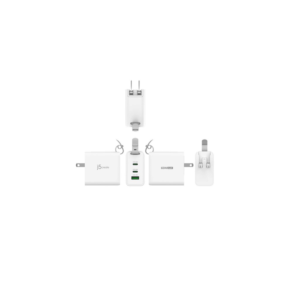 j5create 65W GaN USB-C 3-Port Traveler Charger with changeable AC plugs and USB-C cable Offerta