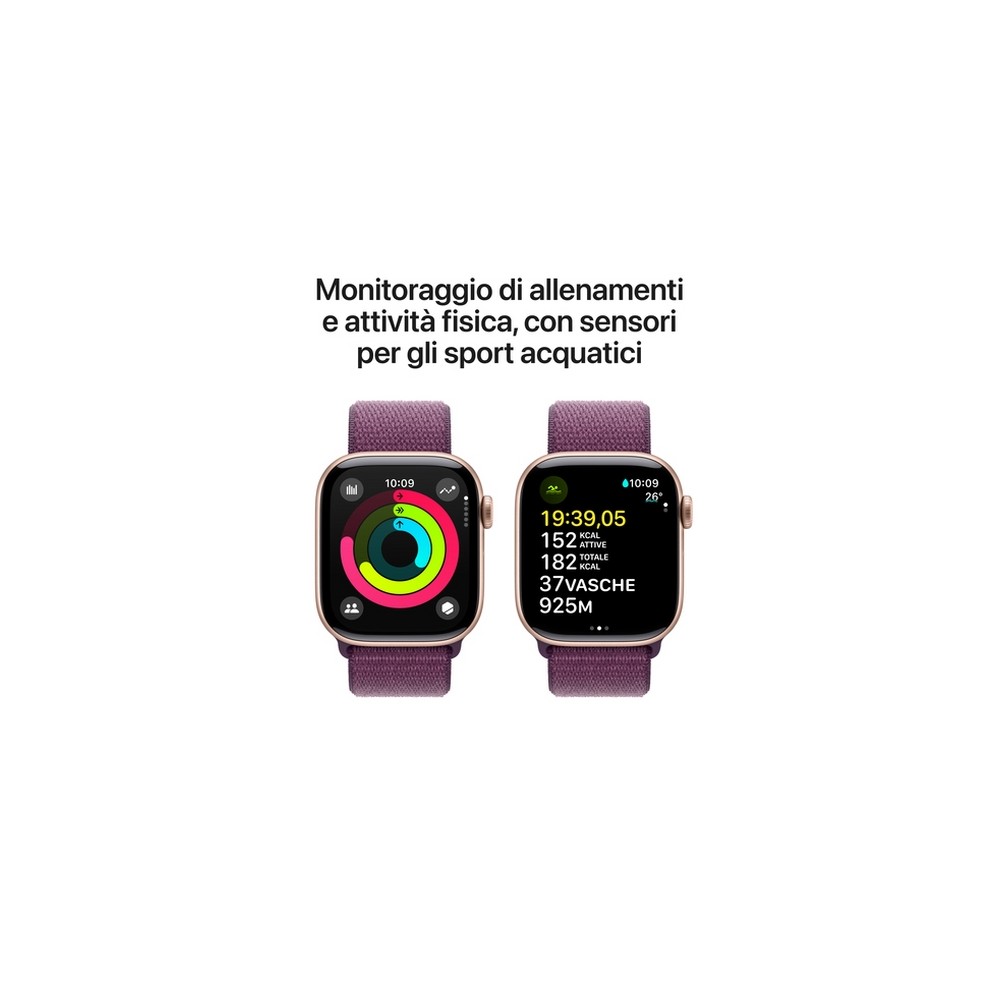 APPLE Apple Watch Series 10 GPS + Cellular 42mm Rose Gold Aluminium Case with Plum Sport Loop Fino al 60% di sconto